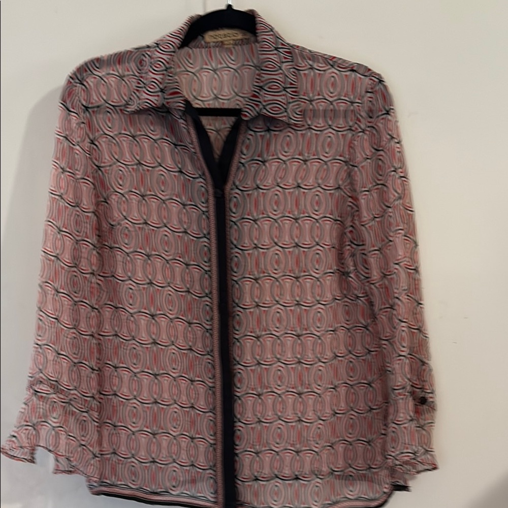 Notations Pink 3/4 Sleeve Button Down Shirt with Notched Collar